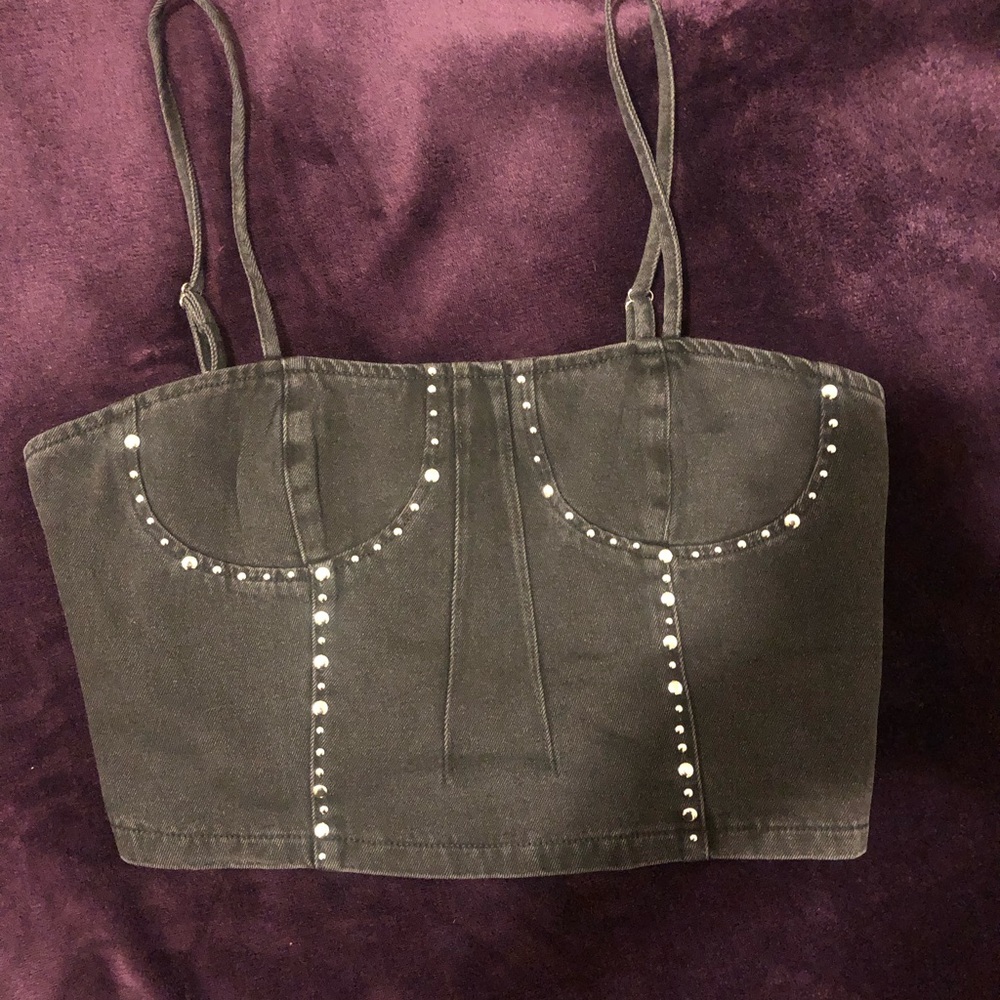 Cider Black Embellished Crop Camisole